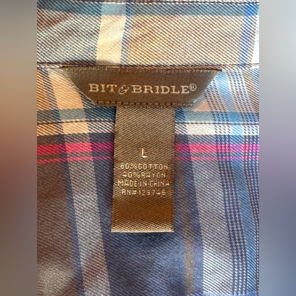 Bit & Bridle Multicolor Plaid Button Down Shirt EUC Large - Picture 9 of 9